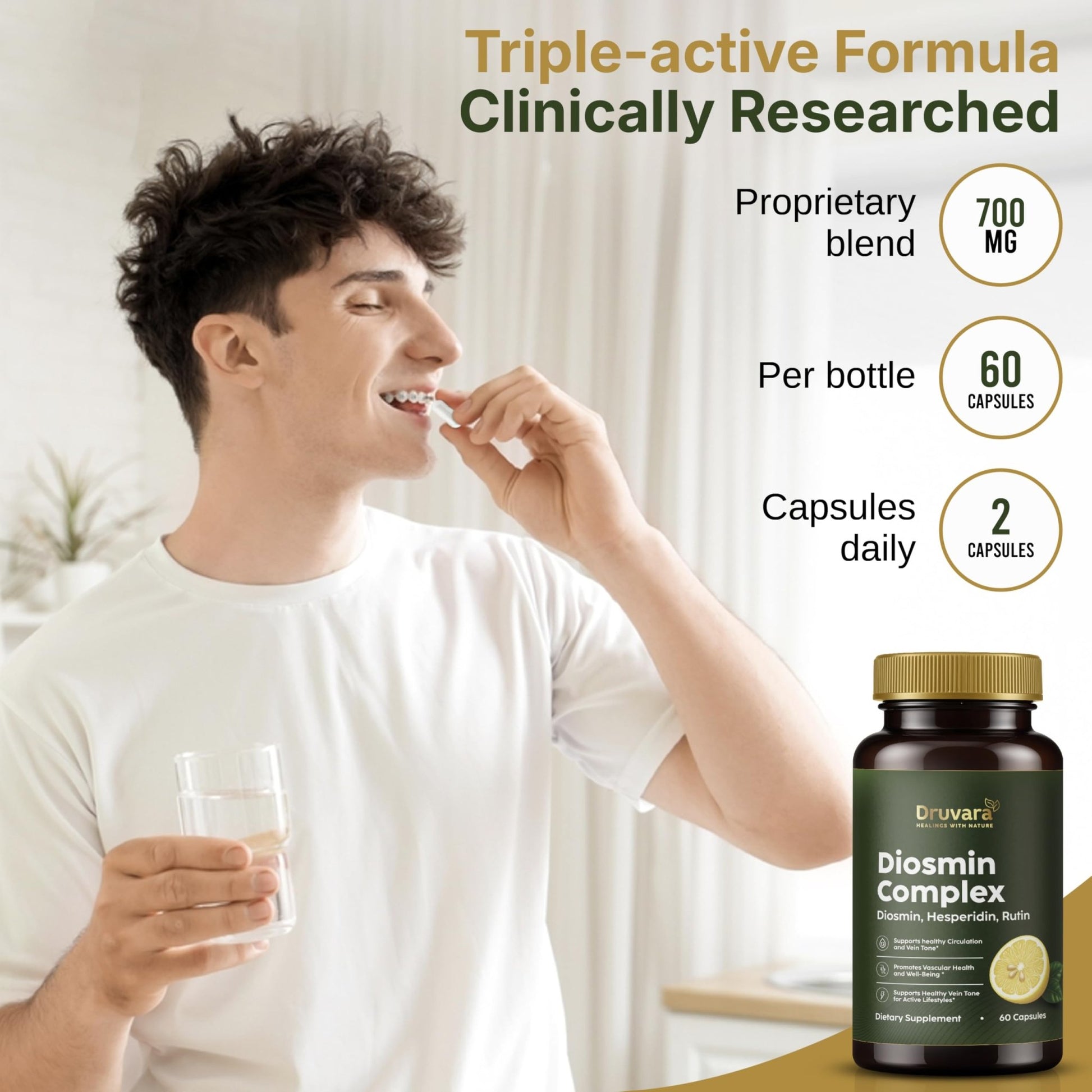 Druvara Diosmin Hesperidin with Rutin & B Vitamins | Vein Support Supplement for Leg Comfort, Healthy Circulation, Vein Strength & Improved Mobility - 60 Capsules - dailyvitalstore