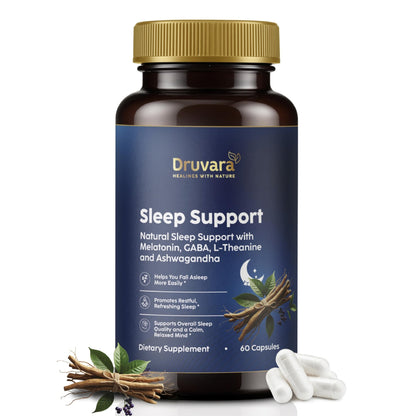 Druvara Natural Sleep Aid for Adults with Melatonin, GABA, L-Theanine & Ashwagandha, Natural Sleep Supplement for Deep, Restful Sleep - 60 Capsules - dailyvitalstore