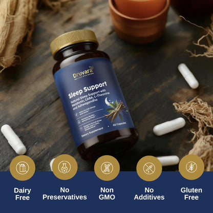 Druvara Natural Sleep Aid for Adults with Melatonin, GABA, L-Theanine & Ashwagandha, Natural Sleep Supplement for Deep, Restful Sleep - 60 Capsules - dailyvitalstore