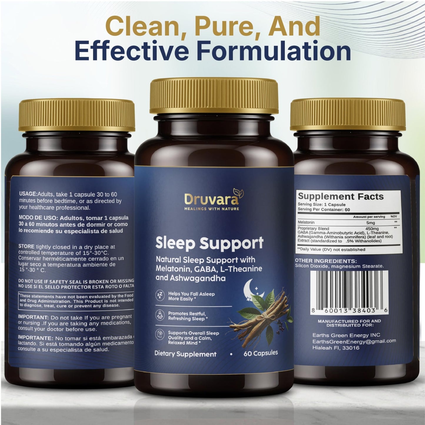 Druvara Natural Sleep Aid for Adults with Melatonin, GABA, L-Theanine & Ashwagandha, Natural Sleep Supplement for Deep, Restful Sleep - 60 Capsules - dailyvitalstore