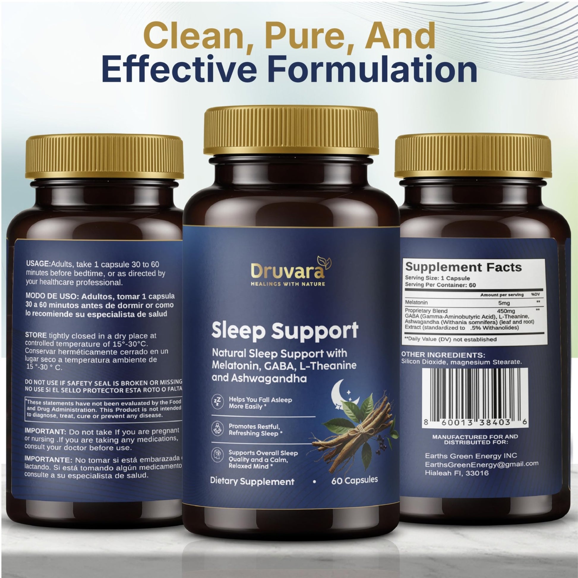 Druvara Natural Sleep Aid for Adults with Melatonin, GABA, L-Theanine & Ashwagandha, Natural Sleep Supplement for Deep, Restful Sleep - 60 Capsules - dailyvitalstore