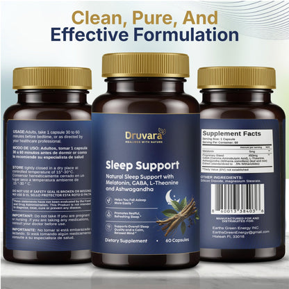 Druvara Natural Sleep Aid for Adults with Melatonin, GABA, L-Theanine & Ashwagandha, Natural Sleep Supplement for Deep, Restful Sleep - 60 Capsules - dailyvitalstore