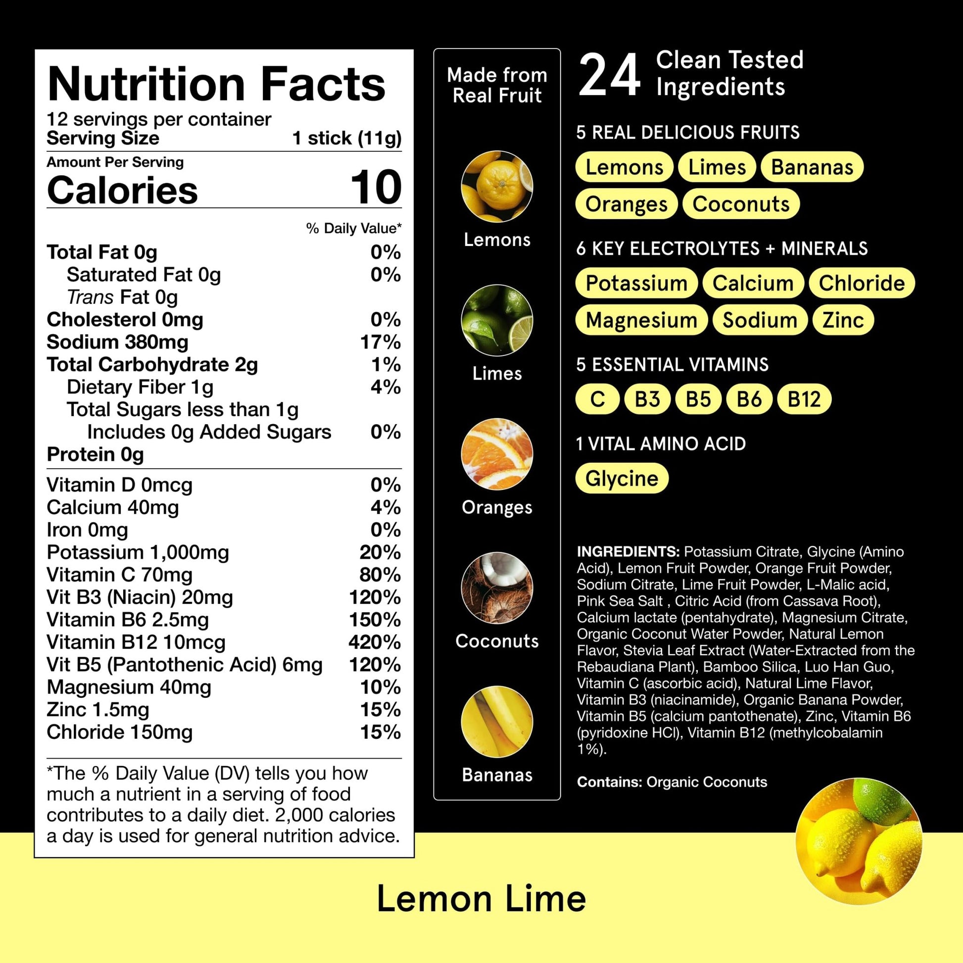 DryWater Electrolyte Powder Packets, Lemon Lime - Hydration Packets Drink Mix with Zero Added Sugar for Rehydration & Energy - 6 Key Electrolytes - dailyvitalstore