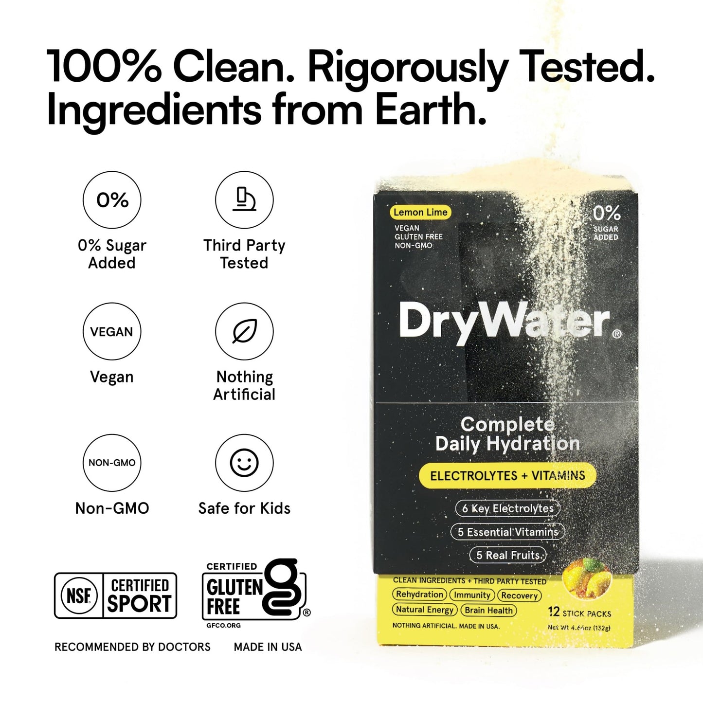 DryWater Electrolyte Powder Packets, Lemon Lime - Hydration Packets Drink Mix with Zero Added Sugar for Rehydration & Energy - 6 Key Electrolytes - dailyvitalstore