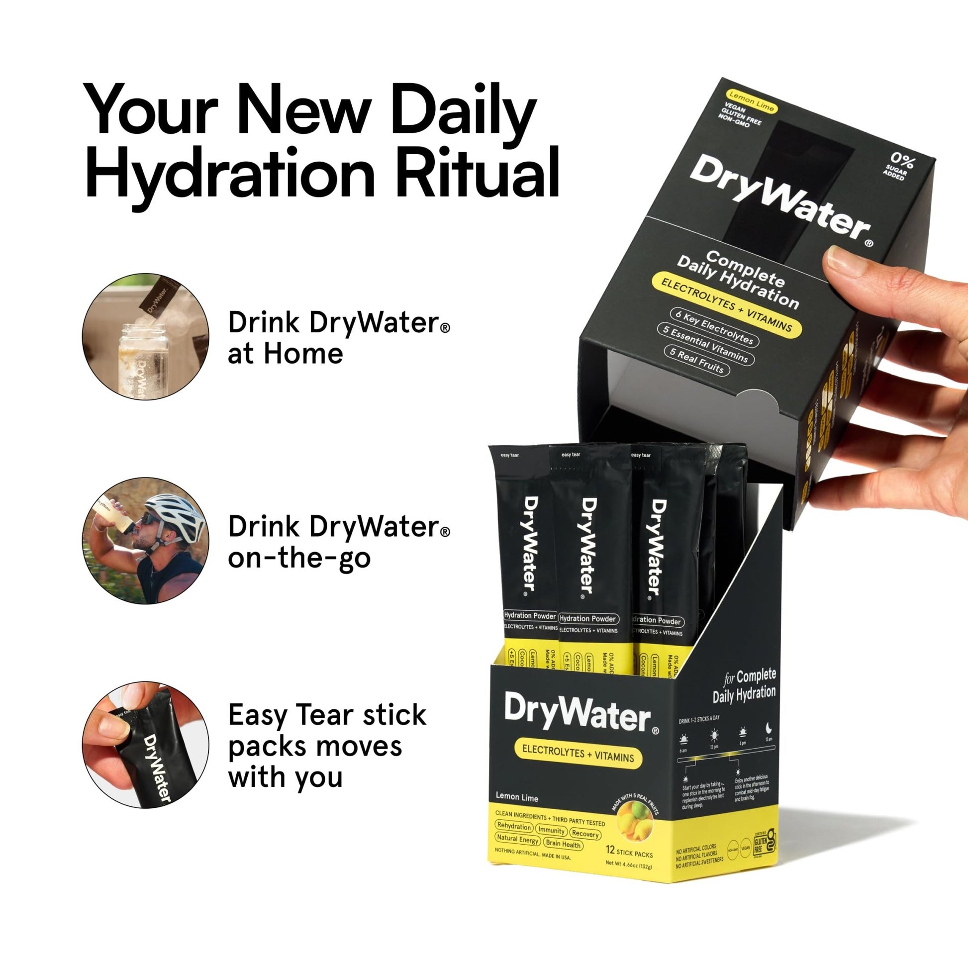 DryWater Electrolyte Powder Packets, Lemon Lime - Hydration Packets Drink Mix with Zero Added Sugar for Rehydration & Energy - 6 Key Electrolytes - dailyvitalstore