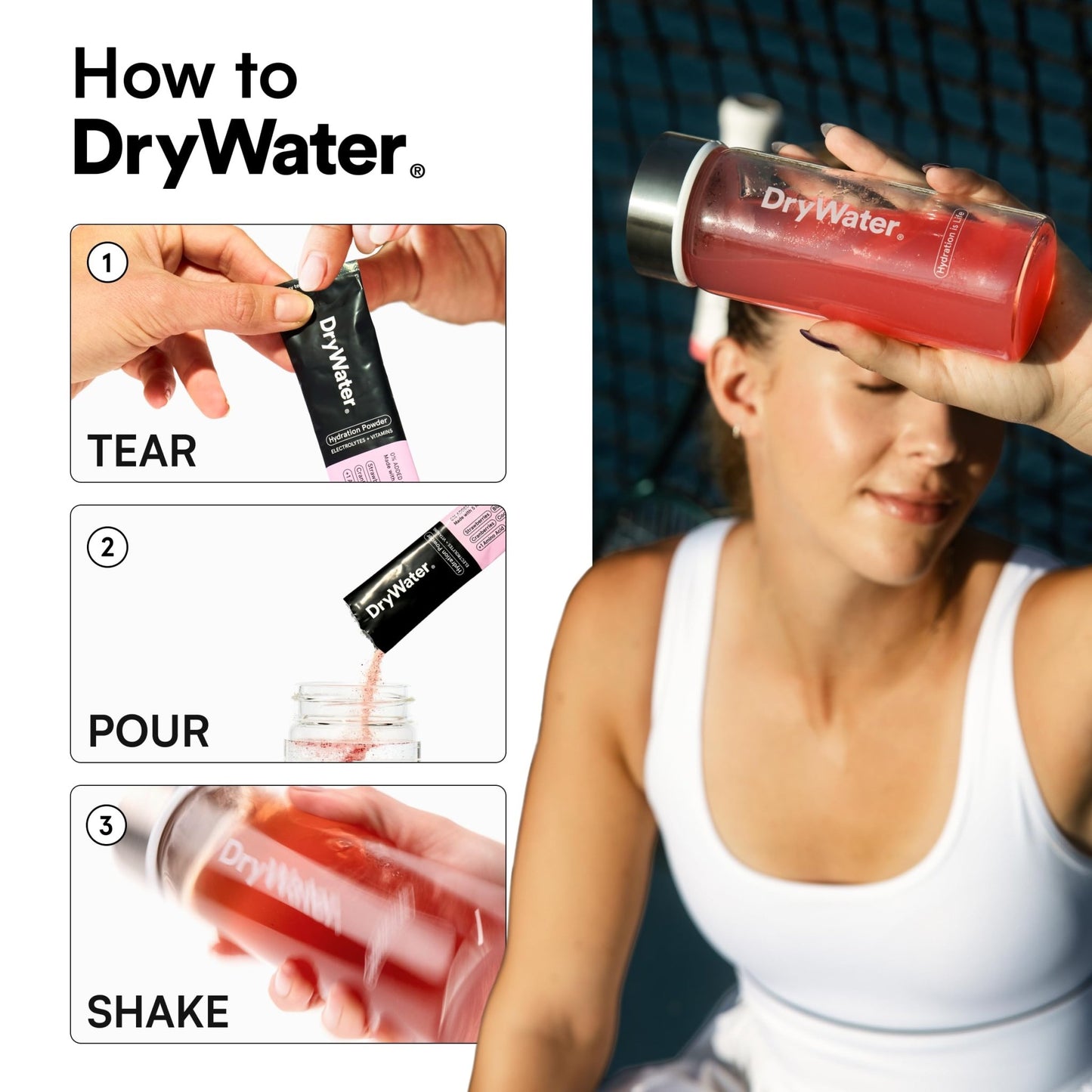 DryWater® Electrolyte + Vitamin Hydration Powder Packets – Mixed Berry, 1,000mg Potassium, Real Organic Fruit, NSF Certified for Sport, - dailyvitalstore