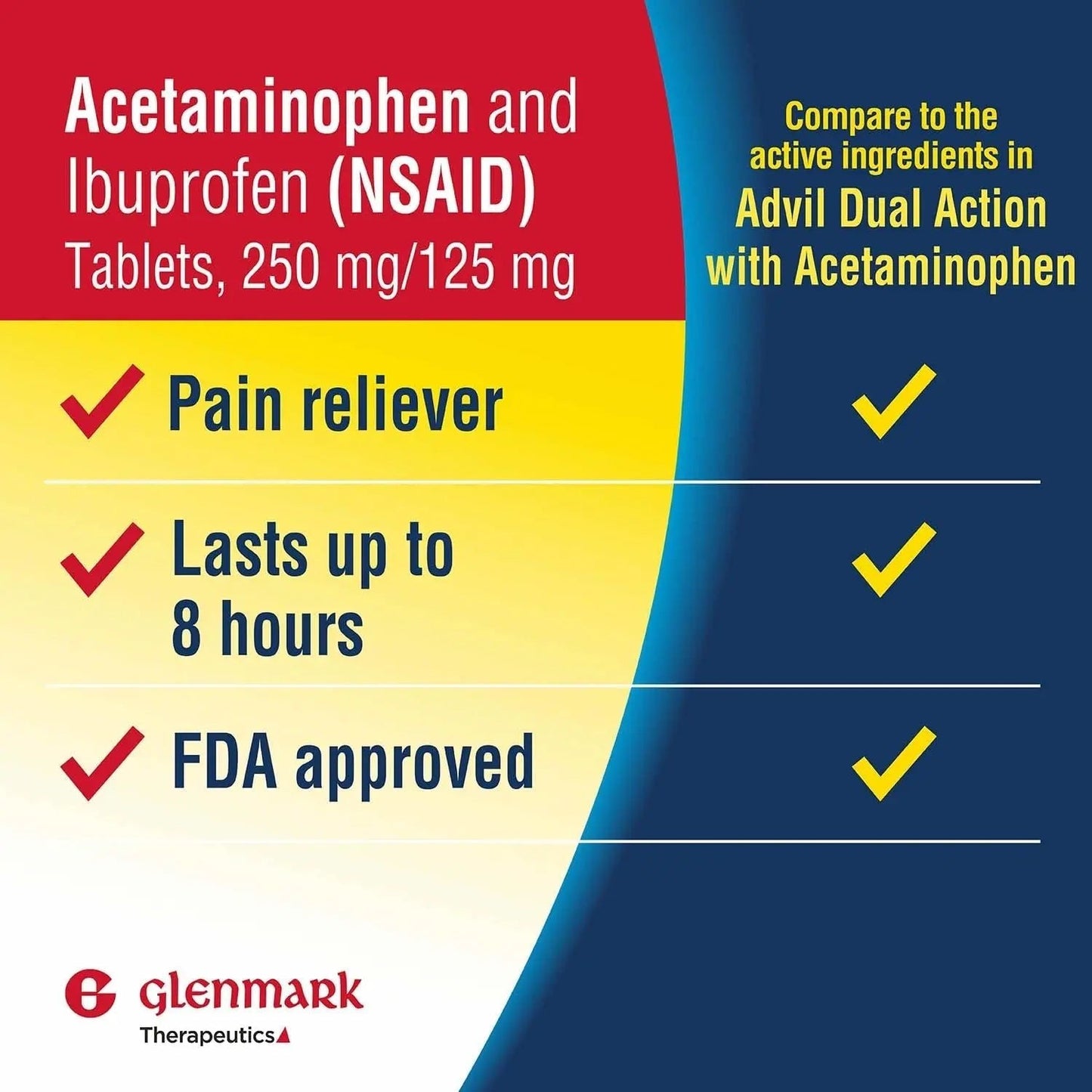 Dual Action Acetaminophen 250mg and Ibuprofen 125mg Caplets, Up to 8h of Pain Relief for Minor Aches and Pain, Headaches, Toothache, Backache, Menstrual Cramps, Minor Arthritis Pain, 216 Count - dailyvitalstore