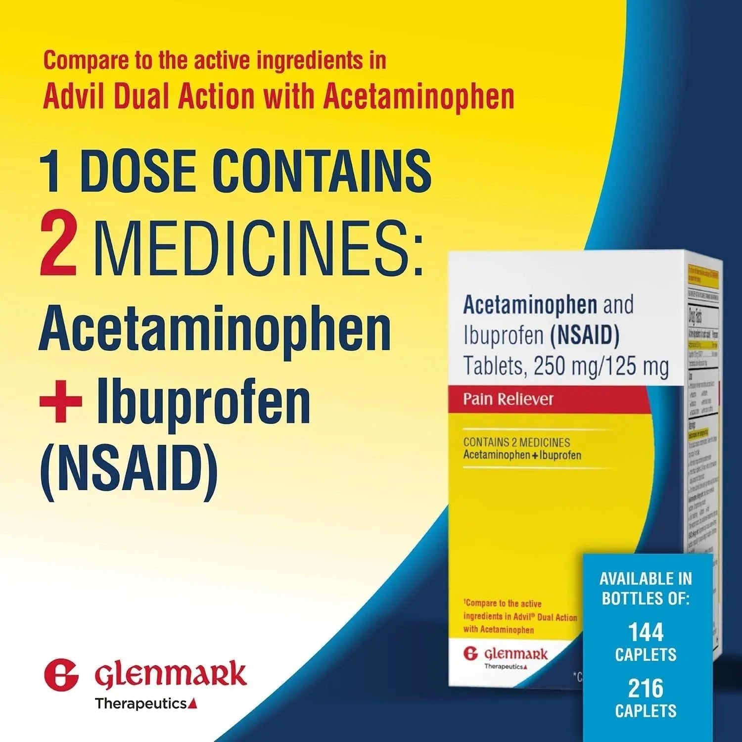 Dual Action Acetaminophen 250mg and Ibuprofen 125mg Caplets, Up to 8h of Pain Relief for Minor Aches and Pain, Headaches, Toothache, Backache, Menstrual Cramps, Minor Arthritis Pain, 216 Count - dailyvitalstore