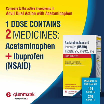 Dual Action Acetaminophen 250mg and Ibuprofen 125mg Caplets, Up to 8h of Pain Relief for Minor Aches and Pain, Headaches, Toothache, Backache, Menstrual Cramps, Minor Arthritis Pain, 216 Count - dailyvitalstore