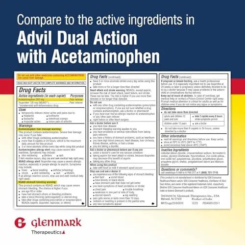 Dual Action Acetaminophen 250mg and Ibuprofen 125mg Caplets, Up to 8h of Pain Relief for Minor Aches and Pain, Headaches, Toothache, Backache, Menstrual Cramps, Minor Arthritis Pain, 216 Count - dailyvitalstore
