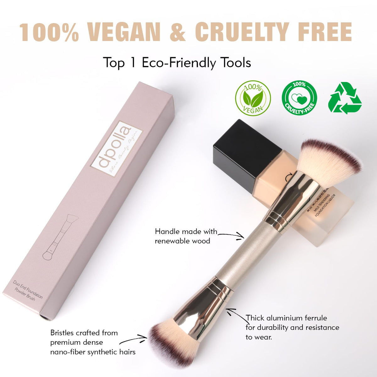 Dual-Ended Foundation Brush: Round & Angled Pro-Grade makeup brushes, 100% Vegan Synthetic Makeup Brush for Flawless Blending and Application of Liquid, Powder, Cream, Blush - dailyvitalstore