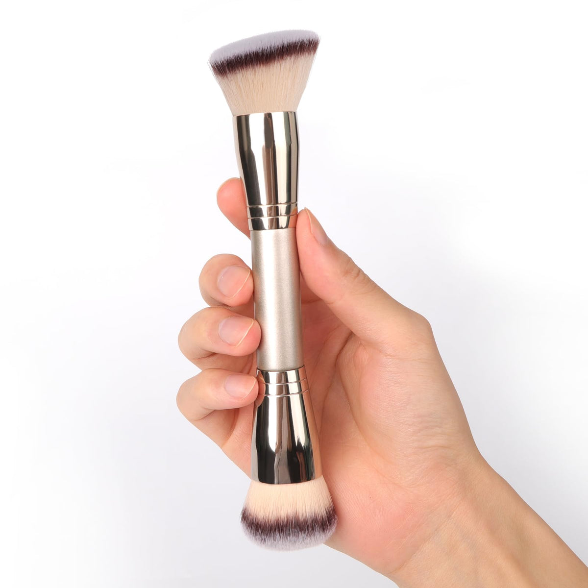 Dual-Ended Foundation Brush: Round & Angled Pro-Grade makeup brushes, 100% Vegan Synthetic Makeup Brush for Flawless Blending and Application of Liquid, Powder, Cream, Blush - dailyvitalstore