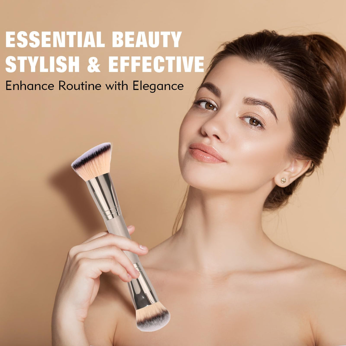 Dual-Ended Foundation Brush: Round & Angled Pro-Grade makeup brushes, 100% Vegan Synthetic Makeup Brush for Flawless Blending and Application of Liquid, Powder, Cream, Blush - dailyvitalstore