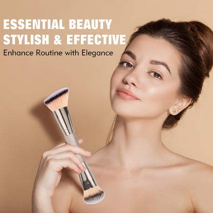 Dual-Ended Foundation Brush: Round & Angled Pro-Grade makeup brushes, 100% Vegan Synthetic Makeup Brush for Flawless Blending and Application of Liquid, Powder, Cream, Blush - dailyvitalstore