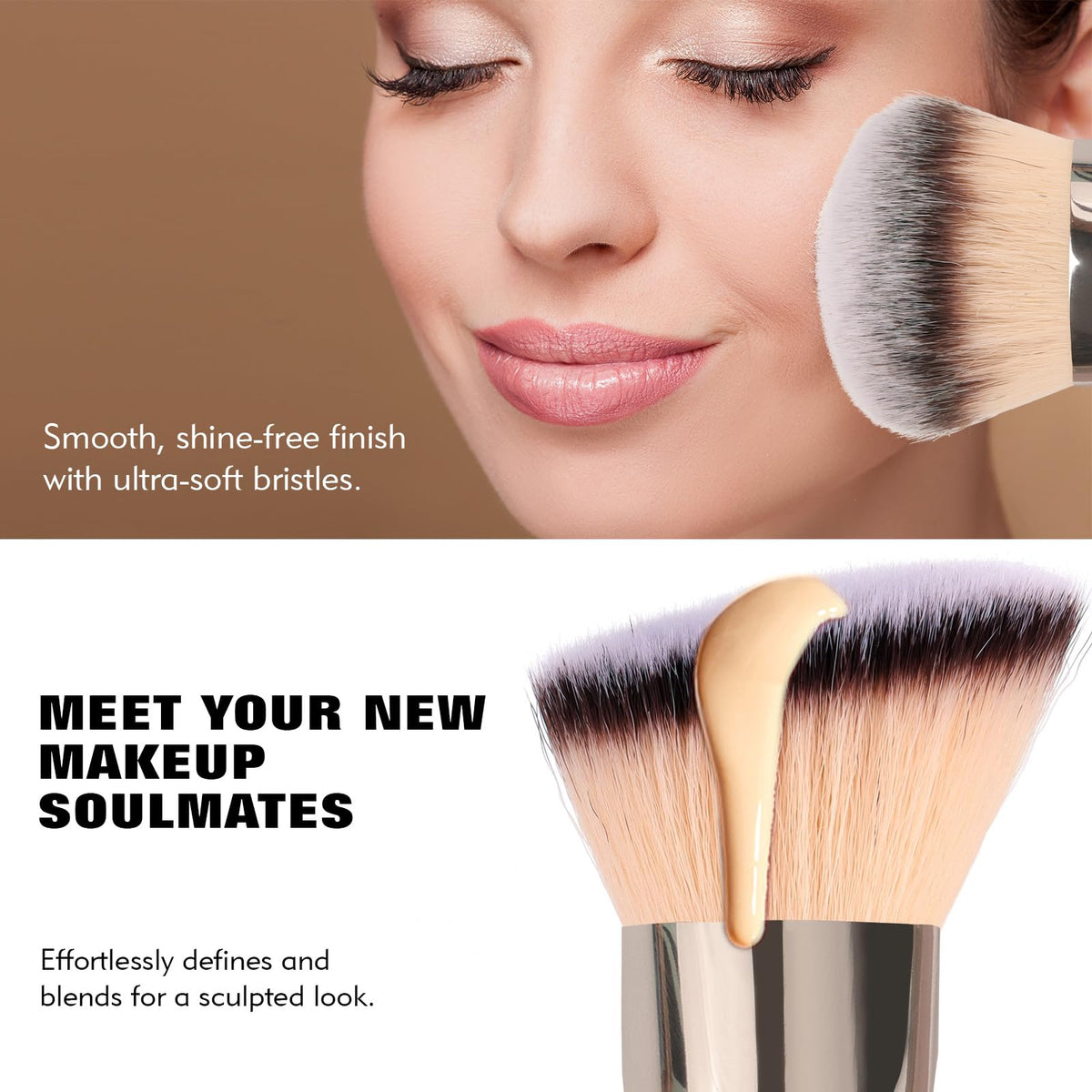 Dual-Ended Foundation Brush: Round & Angled Pro-Grade makeup brushes, 100% Vegan Synthetic Makeup Brush for Flawless Blending and Application of Liquid, Powder, Cream, Blush - dailyvitalstore