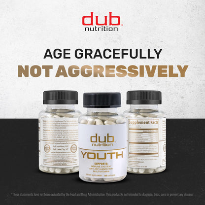 Dub Nutrition Youth - Formula with Acai, Resveratrol, Curcumin, Vitamins A, C, D, E, B12, and CoQ10 - Supports Immunity and Mobility - 90 Capsules - dailyvitalstore