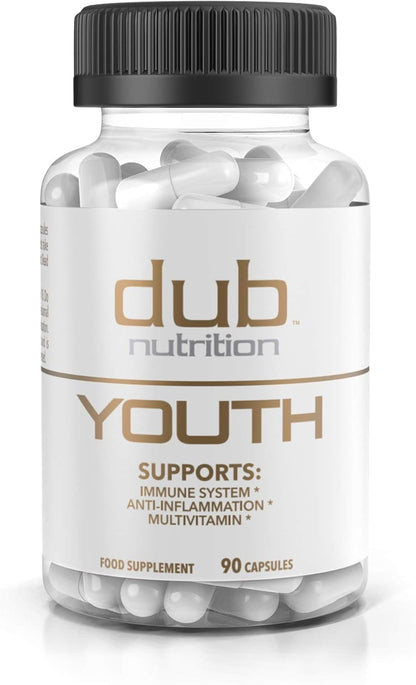 Dub Nutrition Youth - Formula with Acai, Resveratrol, Curcumin, Vitamins A, C, D, E, B12, and CoQ10 - Supports Immunity and Mobility - 90 Capsules - dailyvitalstore