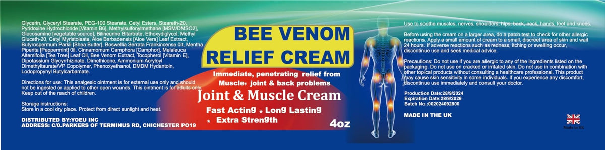 DUBOONAIO Bee Venom Joint Muscle Bone Cream, High Strength Fast Acting, Help for Back, Neck, Hand, Feet, Knee, Muscle, Shoulder, Wrist, Elbow, Hip, Nerve, Ankle, Foot Discomfort - dailyvitalstore
