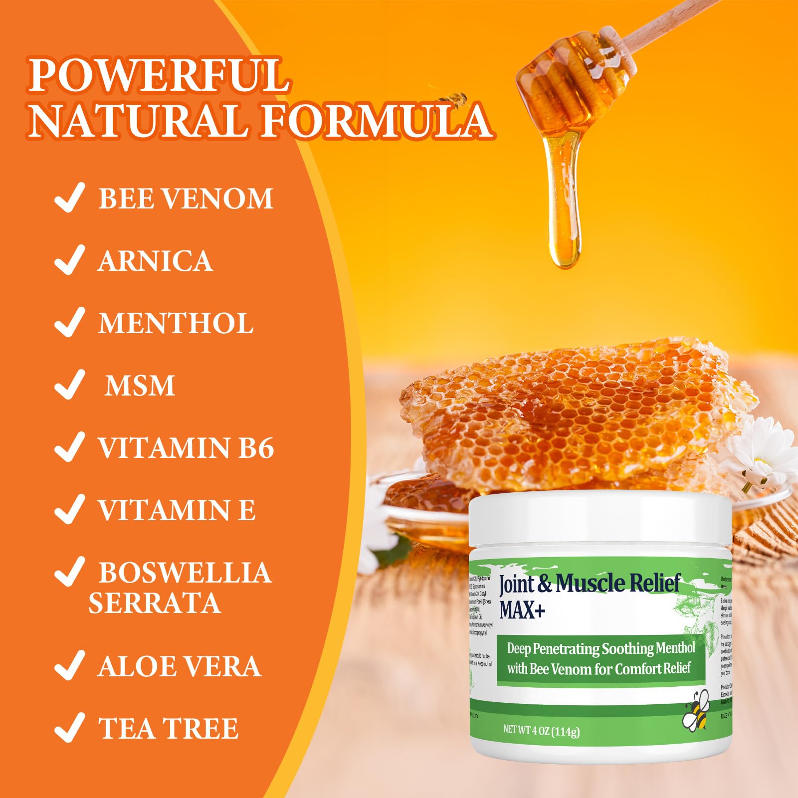 DUBOONAIO Max Energy Bee Venom Cream, Muscle Joint Soothing Cream, Pure Natural, for Back, Neck, Hands, Feet, Shoulder, Leg, Knee, Ankle Care - dailyvitalstore