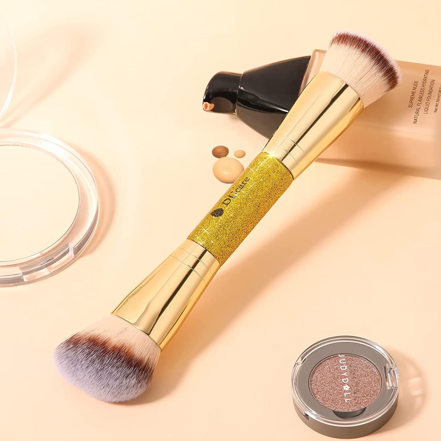 DUcare Dual End Foundation Contour Bronzer Brush, Gold Glitter Handle Double Ended Professional Face Makeup Tool for Liquid Cream Powder - dailyvitalstore