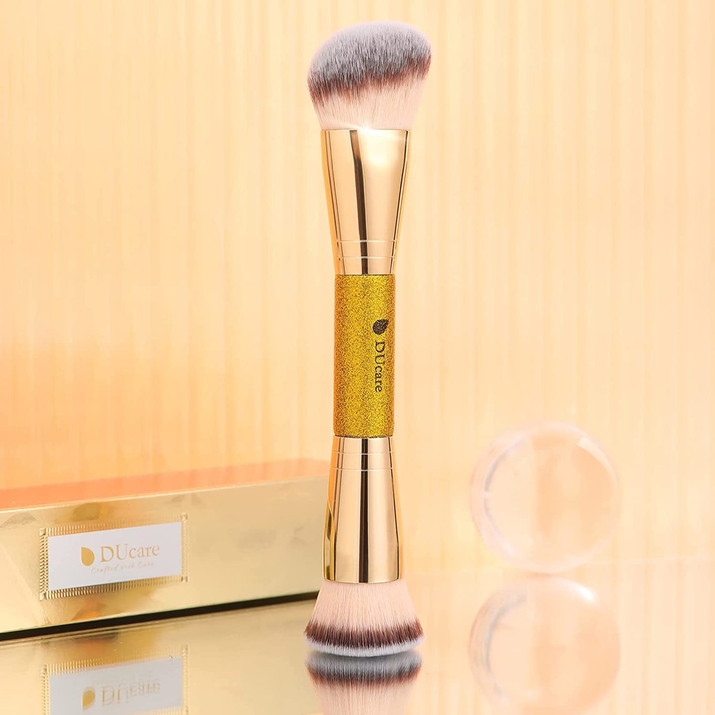DUcare Dual End Foundation Contour Bronzer Brush, Gold Glitter Handle Double Ended Professional Face Makeup Tool for Liquid Cream Powder - dailyvitalstore