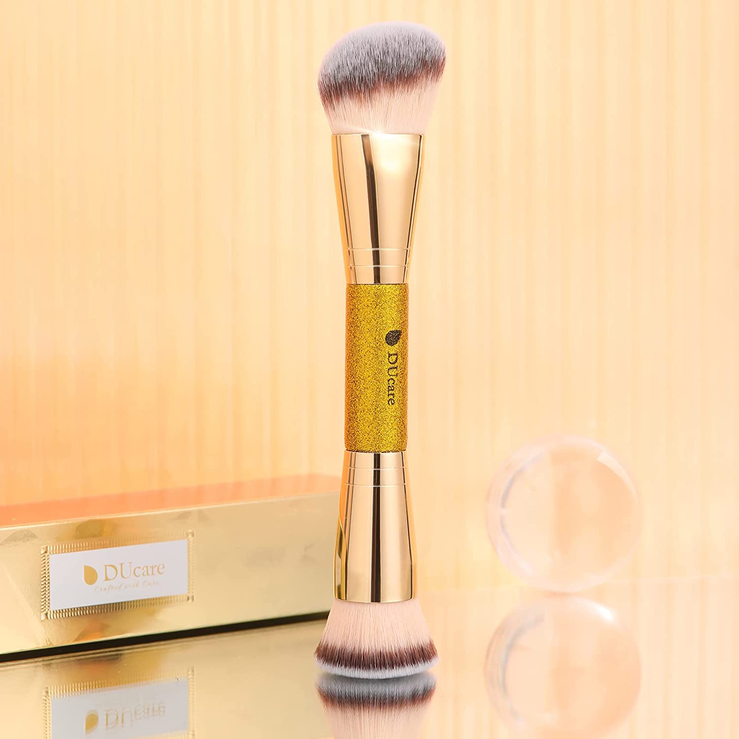DUcare Dual End Foundation Contour Bronzer Brush, Gold Glitter Handle Double Ended Professional Face Makeup Tool for Liquid Cream Powder - dailyvitalstore