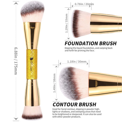 DUcare Dual End Foundation Contour Bronzer Brush, Gold Glitter Handle Double Ended Professional Face Makeup Tool for Liquid Cream Powder - dailyvitalstore