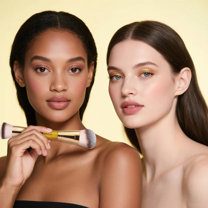 DUcare Dual End Foundation Contour Bronzer Brush, Gold Glitter Handle Double Ended Professional Face Makeup Tool for Liquid Cream Powder - dailyvitalstore