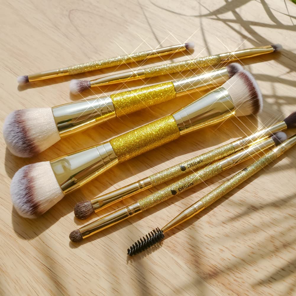DUcare Dual End Foundation Contour Bronzer Brush, Gold Glitter Handle Double Ended Professional Face Makeup Tool for Liquid Cream Powder - dailyvitalstore