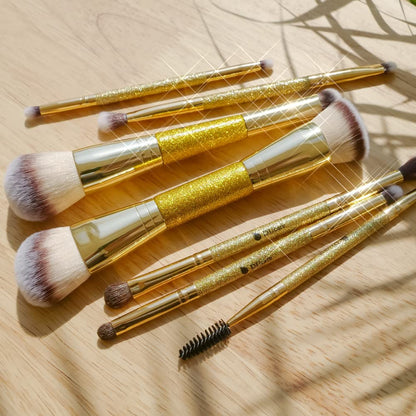 DUcare Dual End Foundation Contour Bronzer Brush, Gold Glitter Handle Double Ended Professional Face Makeup Tool for Liquid Cream Powder - dailyvitalstore