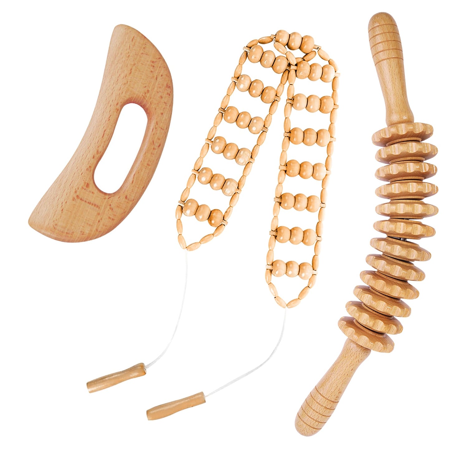 Dukucr 3Pcs Wood Therapy Massage Tools Lymphatic Drainage Massager Wooden Massager Body Sculpting Tools for Maderoterapia,Anti-Cellulite,Pain Relief(3-in-1 Massager) - dailyvitalstore
