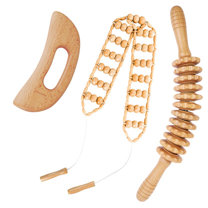 Dukucr 3Pcs Wood Therapy Massage Tools Lymphatic Drainage Massager Wooden Massager Body Sculpting Tools for Maderoterapia,Anti-Cellulite,Pain Relief(3-in-1 Massager) - dailyvitalstore