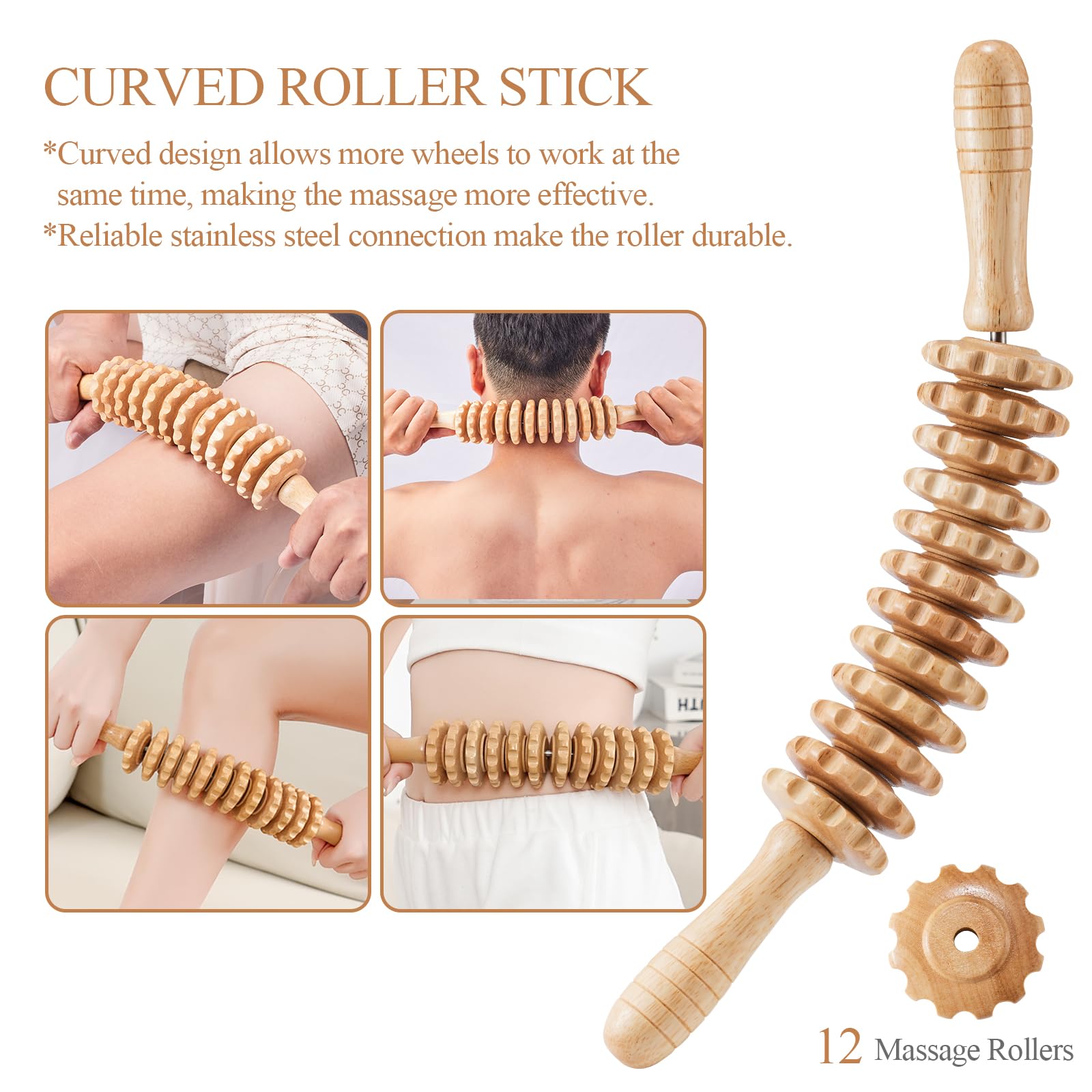 Dukucr 3Pcs Wood Therapy Massage Tools Lymphatic Drainage Massager Wooden Massager Body Sculpting Tools for Maderoterapia,Anti-Cellulite,Pain Relief(3-in-1 Massager) - dailyvitalstore