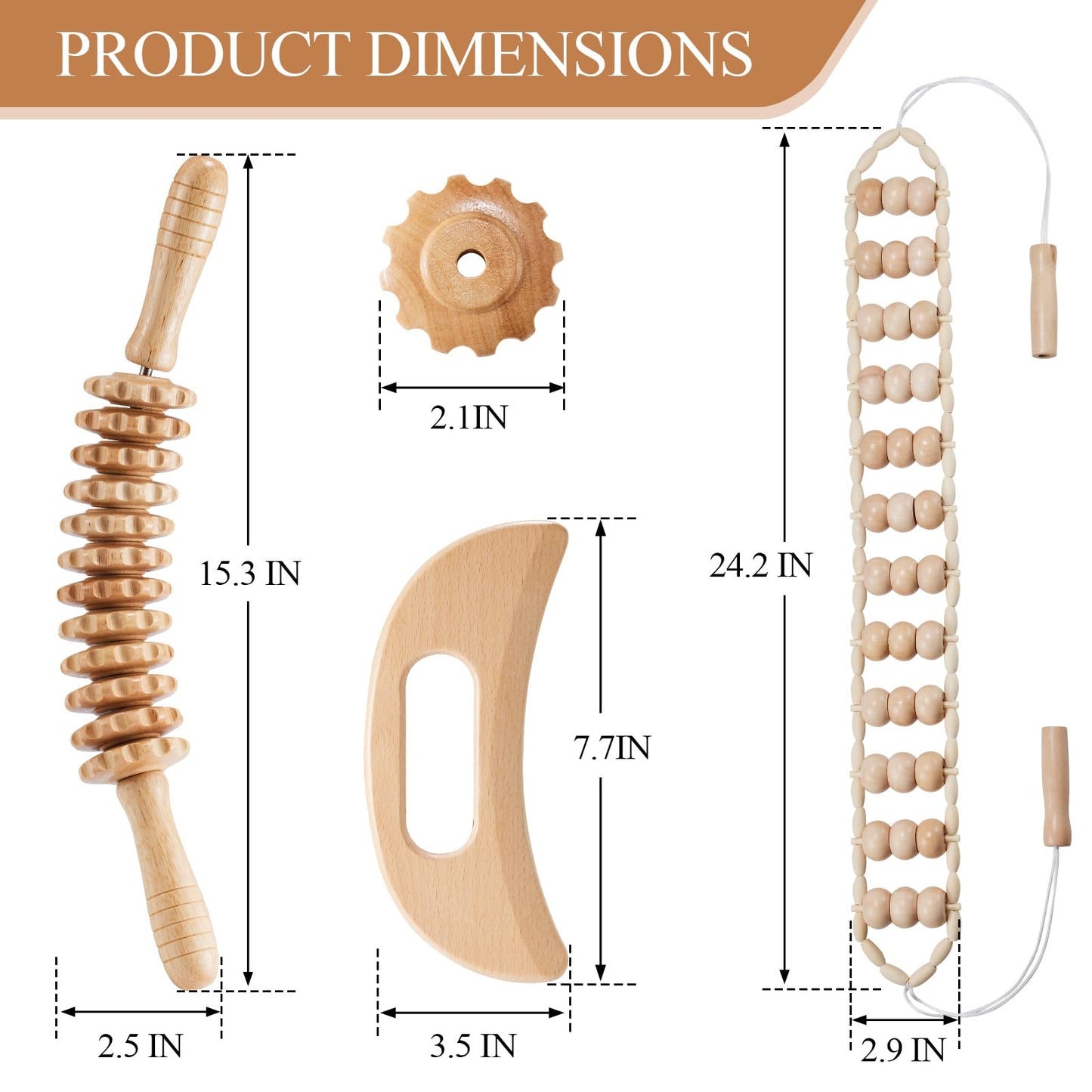 Dukucr 3Pcs Wood Therapy Massage Tools Lymphatic Drainage Massager Wooden Massager Body Sculpting Tools for Maderoterapia,Anti-Cellulite,Pain Relief(3-in-1 Massager) - dailyvitalstore
