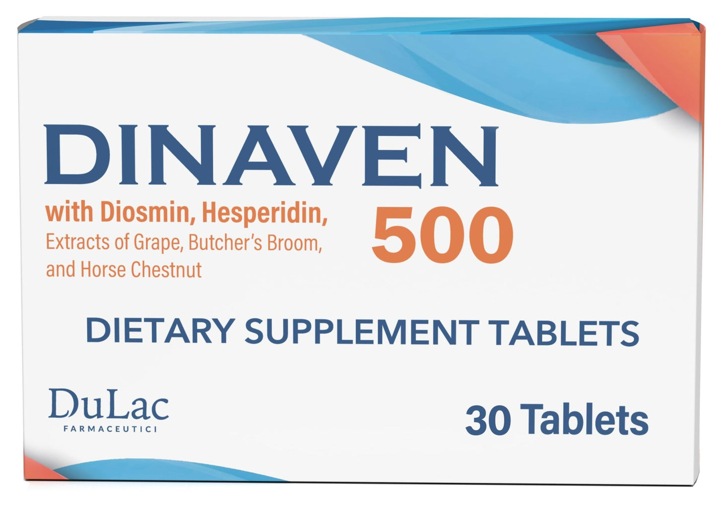 Dulac Dinaven 500, Micronized Diosmin Hesperidin Dietary Supplement 1000mg per serving, Horse Chestnut Extract, Butcher’s Broom & Red Grape Extract, Leg Circulation Support, 30 Tablets, Made in Italy - dailyvitalstore