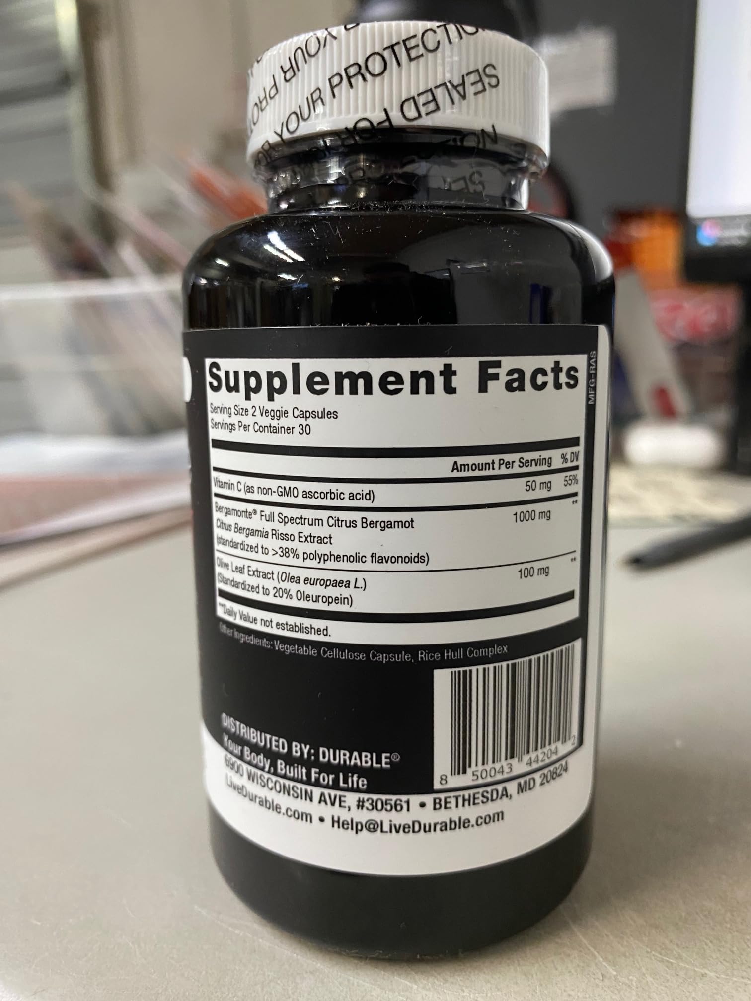 Durable Heart Bergamonte Citrus Bergamot 1000mg + Olive Leaf and Vitamin C Healthy-Cardiovascular Formula for Rate and Pressure, Healthy Cholesterol Pills - dailyvitalstore