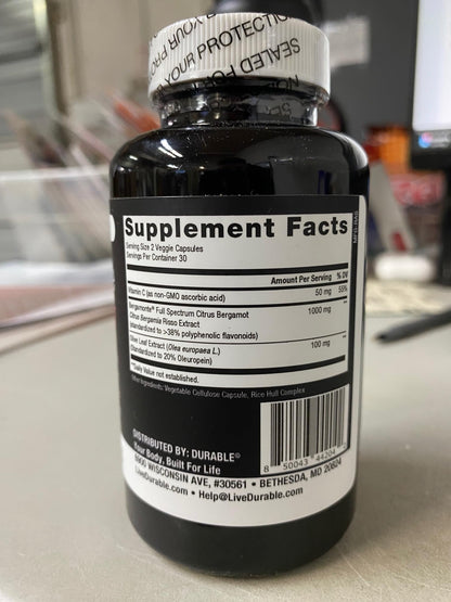 Durable Heart Bergamonte Citrus Bergamot 1000mg + Olive Leaf and Vitamin C Healthy-Cardiovascular Formula for Rate and Pressure, Healthy Cholesterol Pills - dailyvitalstore