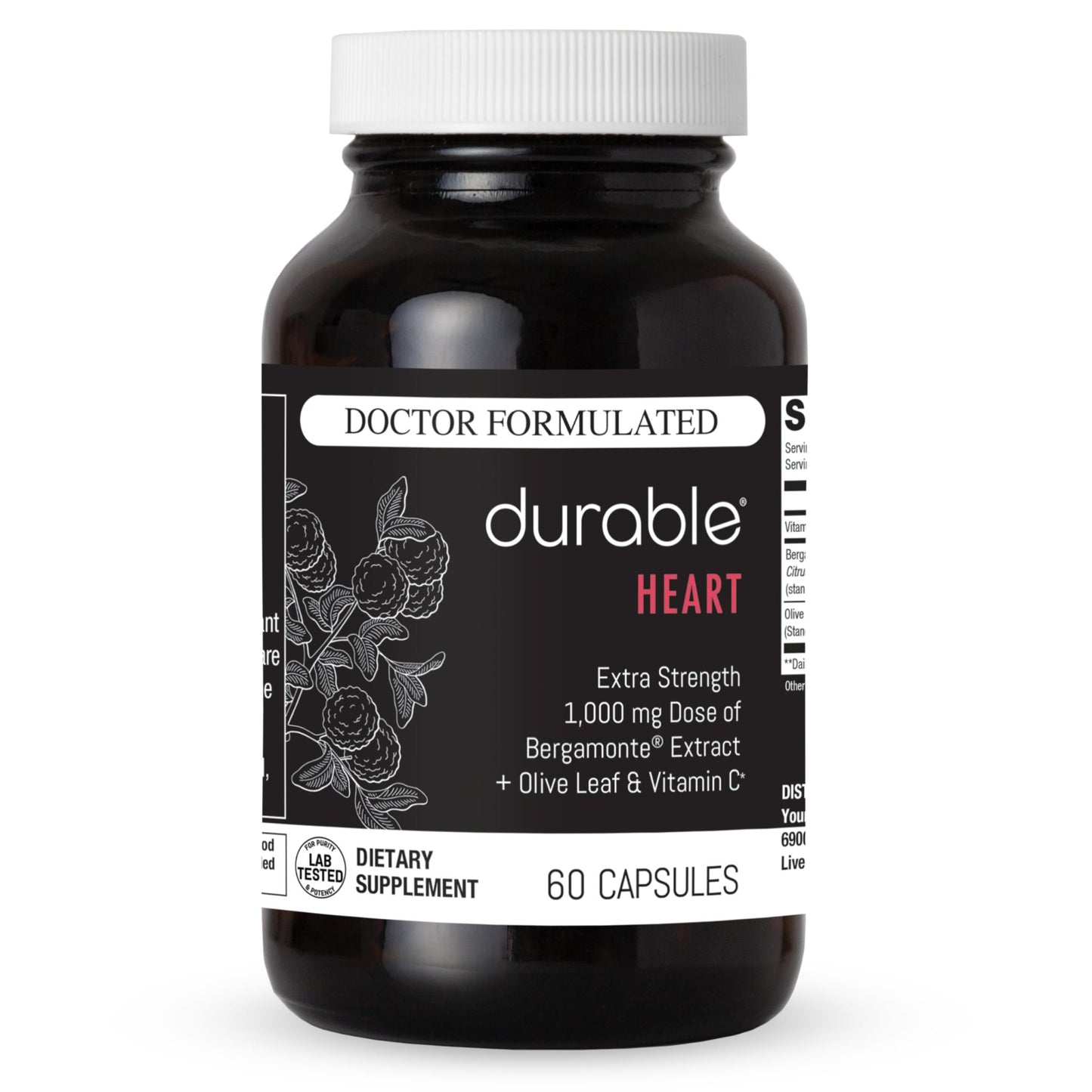 Durable Heart Bergamonte Citrus Bergamot 1000mg + Olive Leaf and Vitamin C Healthy-Cardiovascular Formula for Rate and Pressure, Healthy Cholesterol Pills - dailyvitalstore