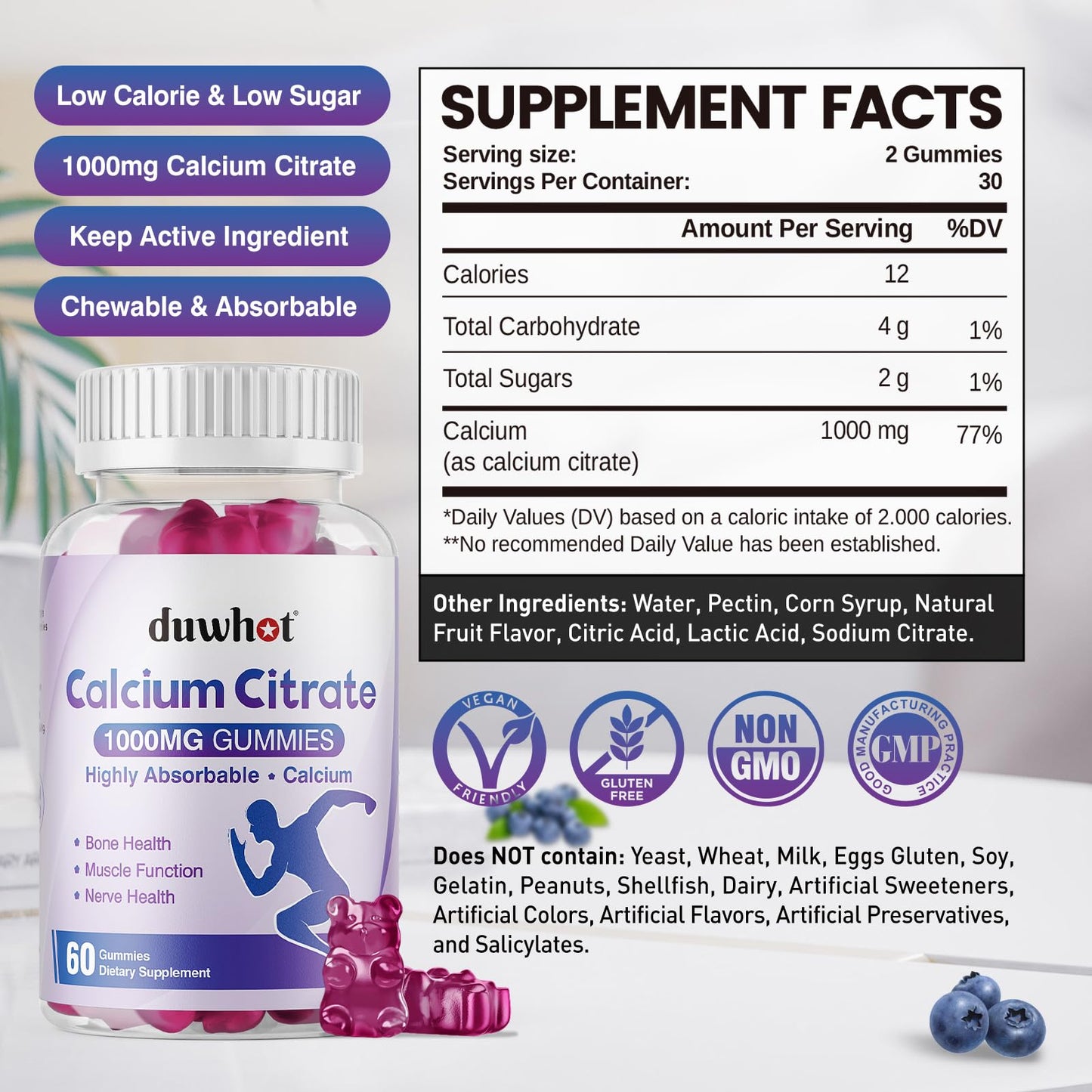 duwhot Calcium Citrate Gummies, Chewable Calcium Citrate 1000mg For Bone, Muscle & Immune Support, High Absorption Calcium Supplements for Women & Men - dailyvitalstore