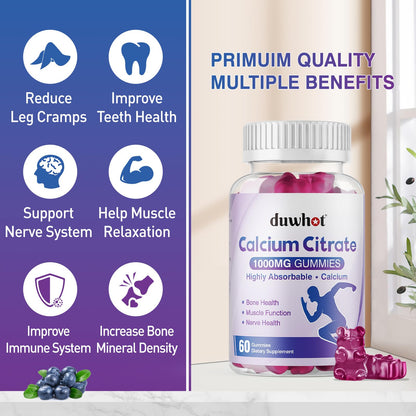 duwhot Calcium Citrate Gummies, Chewable Calcium Citrate 1000mg For Bone, Muscle & Immune Support, High Absorption Calcium Supplements for Women & Men - dailyvitalstore