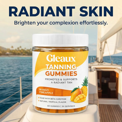 DXWXH Gleaux Tanning Gummies, Tanning Gummies for Women, Sunless Radiance Support with Beta Carotene, Astaxanthin & Lycopene, for Skin Health & Complexion Support, Mango Pineapple Flavor, 60 Gummies - dailyvitalstore