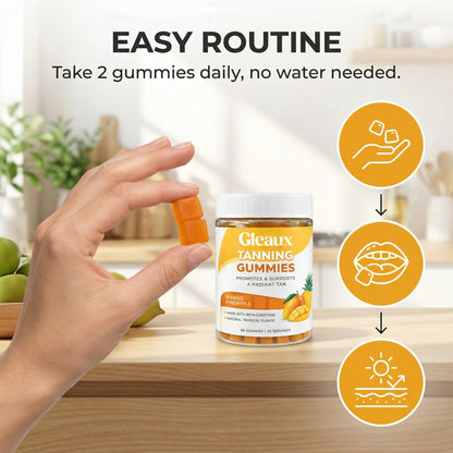DXWXH Gleaux Tanning Gummies, Tanning Gummies for Women, Sunless Radiance Support with Beta Carotene, Astaxanthin & Lycopene, for Skin Health & Complexion Support, Mango Pineapple Flavor, 60 Gummies - dailyvitalstore