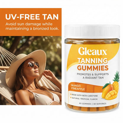 DXWXH Gleaux Tanning Gummies, Tanning Gummies for Women, Sunless Radiance Support with Beta Carotene, Astaxanthin & Lycopene, for Skin Health & Complexion Support, Mango Pineapple Flavor, 60 Gummies - dailyvitalstore