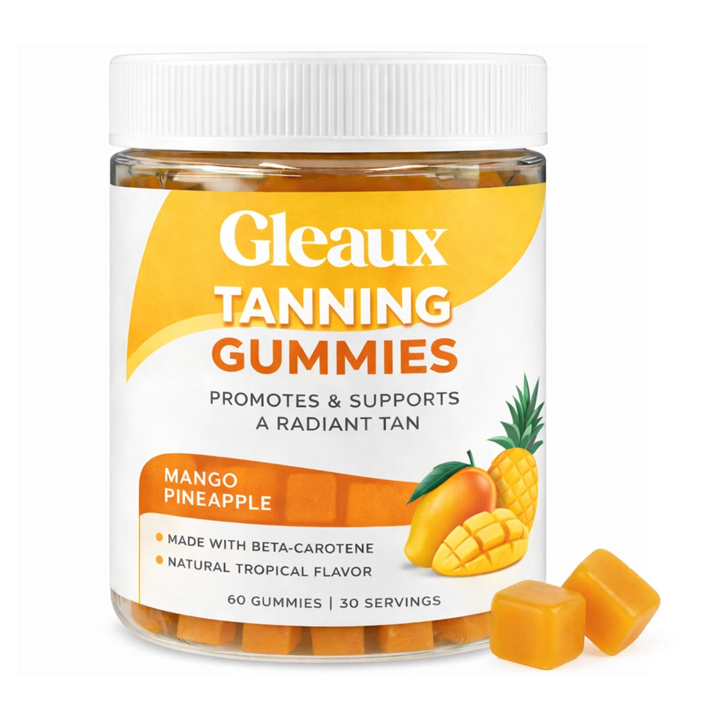 DXWXH Gleaux Tanning Gummies, Tanning Gummies for Women, Sunless Radiance Support with Beta Carotene, Astaxanthin & Lycopene, for Skin Health & Complexion Support, Mango Pineapple Flavor, 60 Gummies - dailyvitalstore
