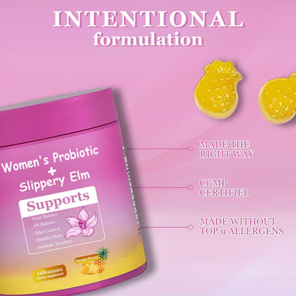 DYALE Her Juicy Feminine Probiotics Gummies for Women | Pineapple Flavor | Supports pH Balance, Gut Health & Immune System | with Slippery Elm, Prebiotics & Lactobacillus Blend | 60 Gummies (2pcs) - dailyvitalstore