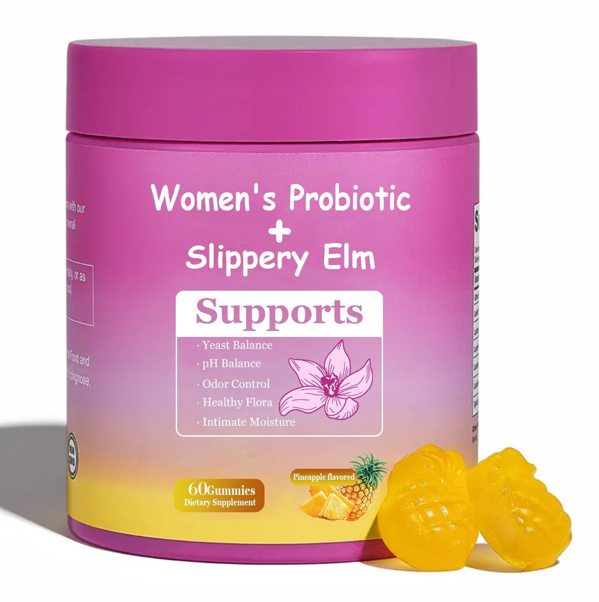 DYALE Her Juicy Feminine Probiotics Gummies for Women | Pineapple Flavor | Supports pH Balance, Gut Health & Immune System | with Slippery Elm, Prebiotics & Lactobacillus Blend | 60 Gummies (1pc) - dailyvitalstore