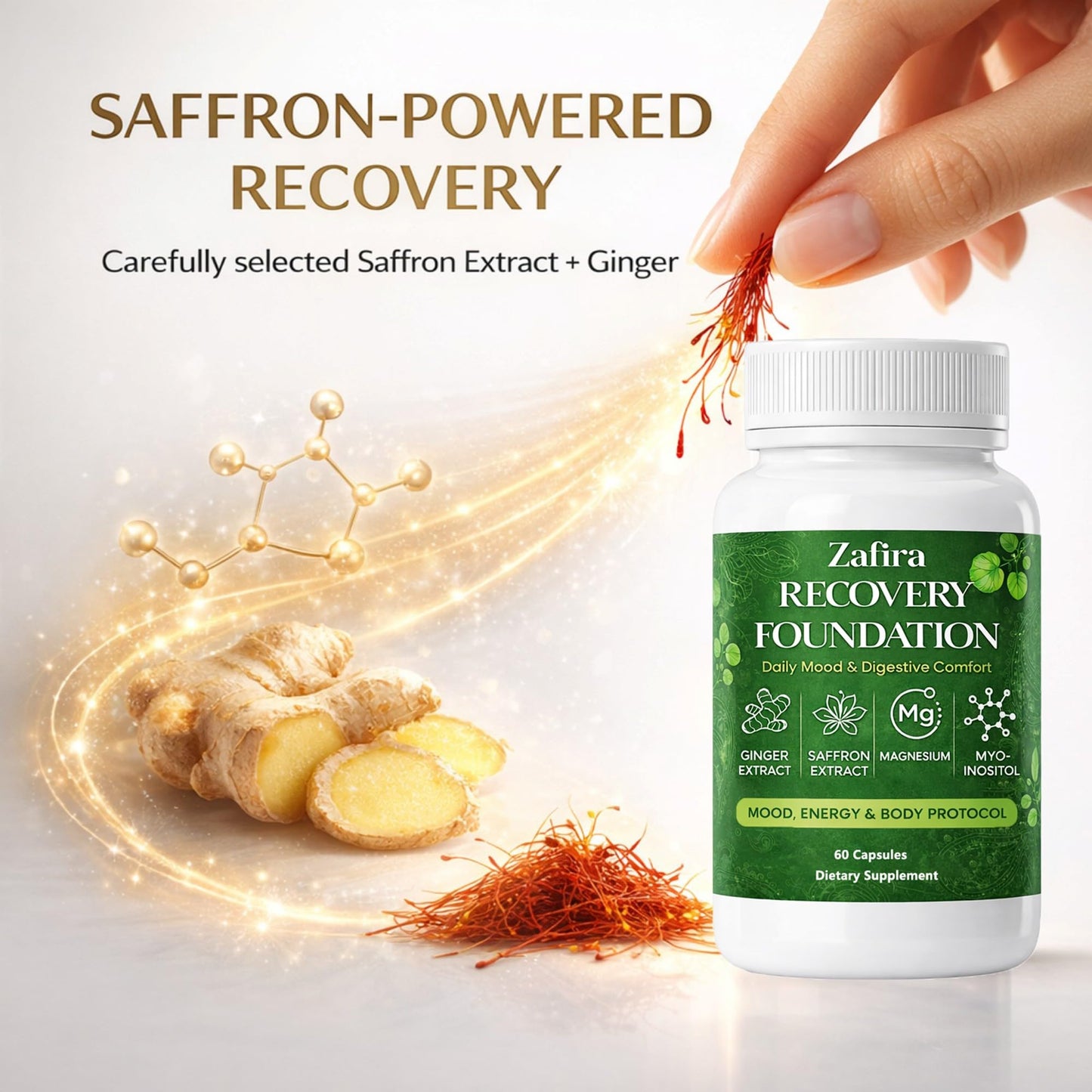 DYDUON Zafira Recovery Foundation Capsules – Mental Clarity, Hair & Mood Support, Natural Herbal Formula with Saffron Extract, Ginger Extract, L-Theanine, Myo-Inositol, Non-GMO, 60 Capsules - dailyvitalstore