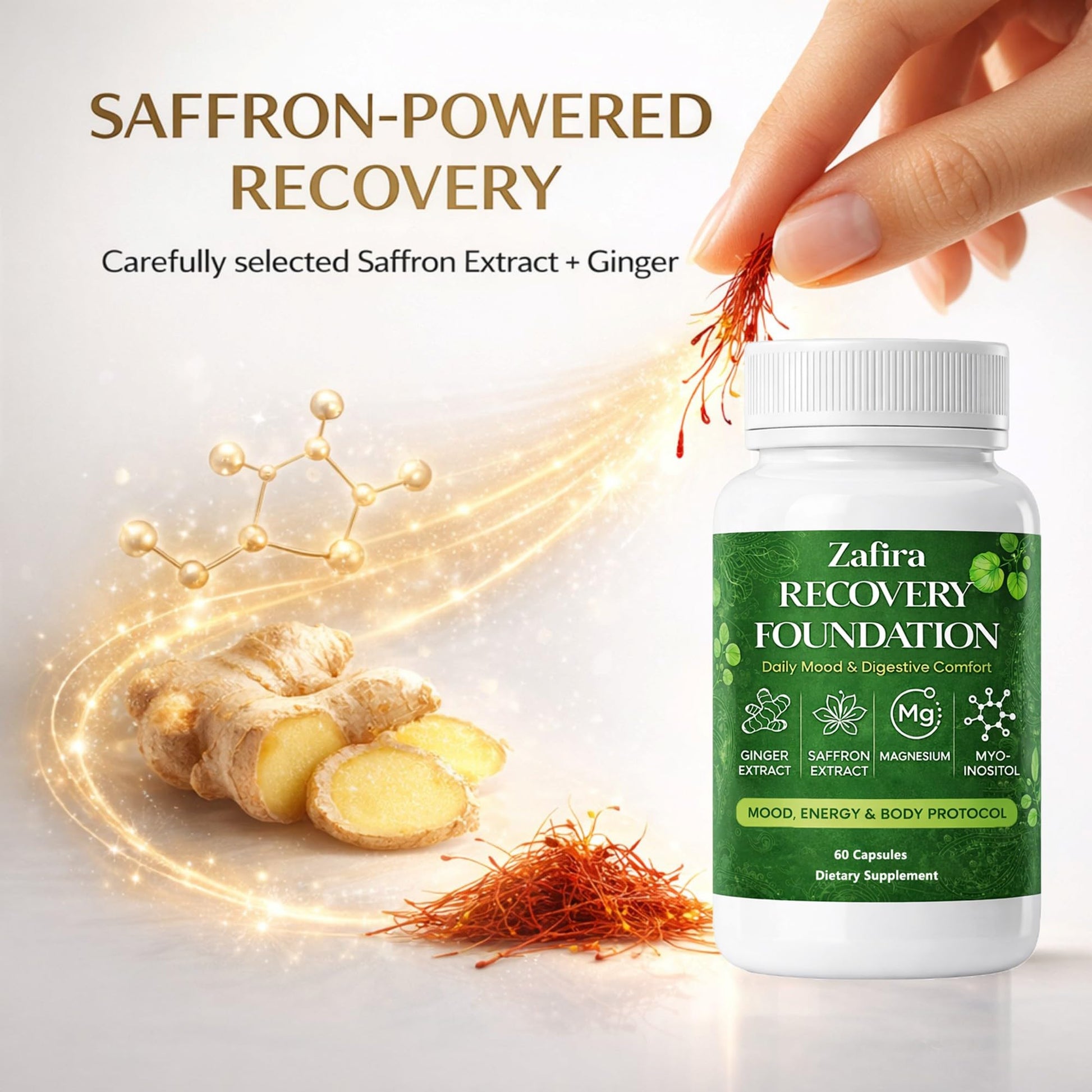 DYDUON Zafira Recovery Foundation Capsules – Mental Clarity, Hair & Mood Support, Natural Herbal Formula with Saffron Extract, Ginger Extract, L-Theanine, Myo-Inositol, Non-GMO, 60 Capsules - dailyvitalstore