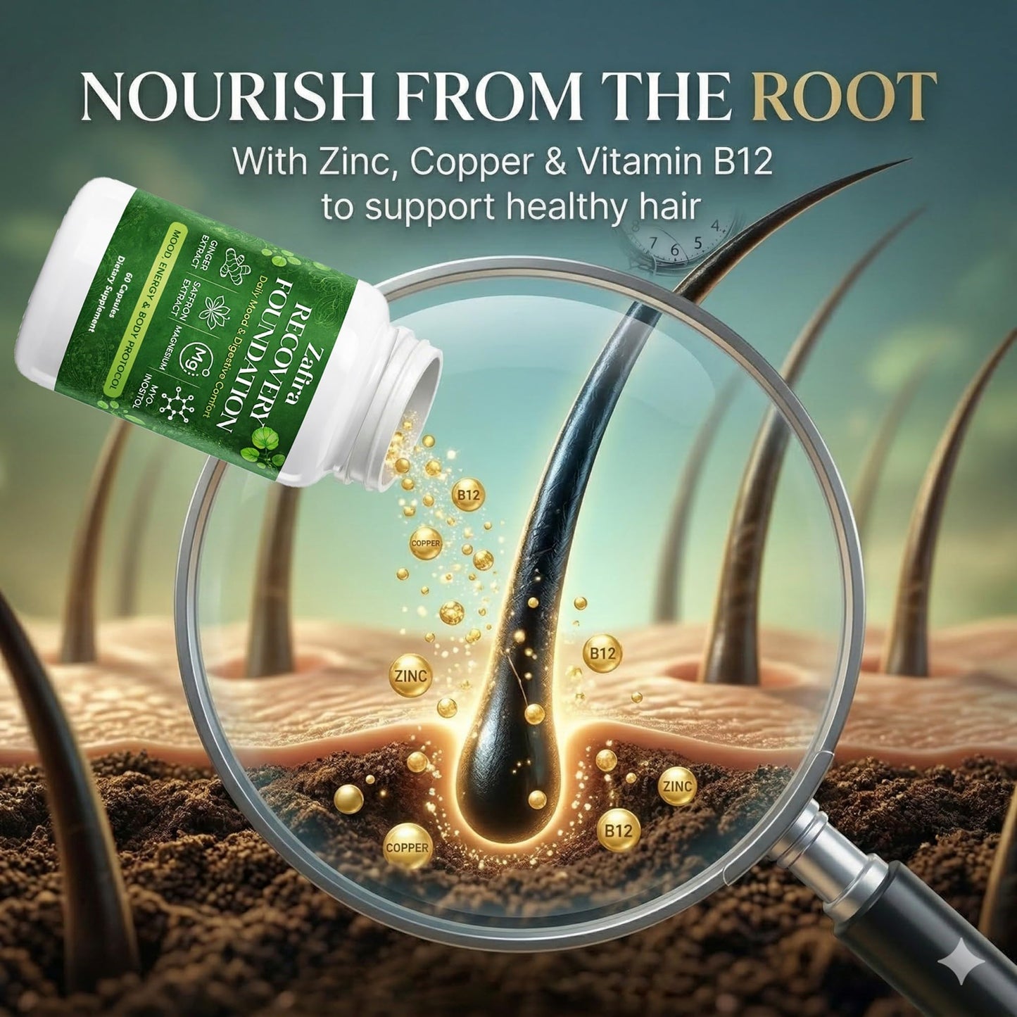 DYDUON Zafira Recovery Foundation Capsules – Mental Clarity, Hair & Mood Support, Natural Herbal Formula with Saffron Extract, Ginger Extract, L-Theanine, Myo-Inositol, Non-GMO, 60 Capsules - dailyvitalstore