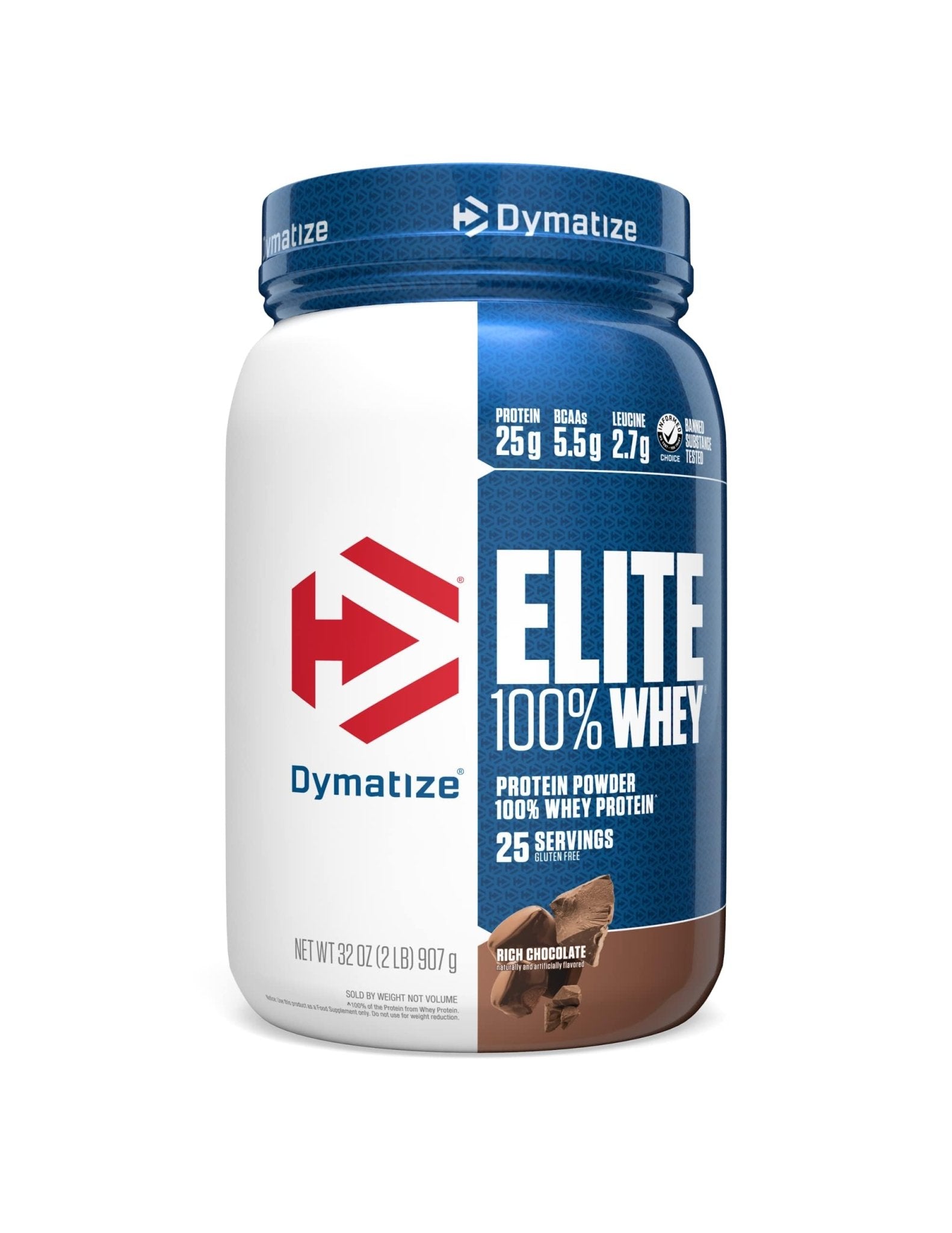 Dymatize Elite 100% Whey Protein Powder, Chocolate, 25g of Protein, 5.5g BCAAs, Less Than 140 Cal., Gluten Free, 3g Carb, 2g Sugar, 3g Fat (25 Servings) - dailyvitalstore